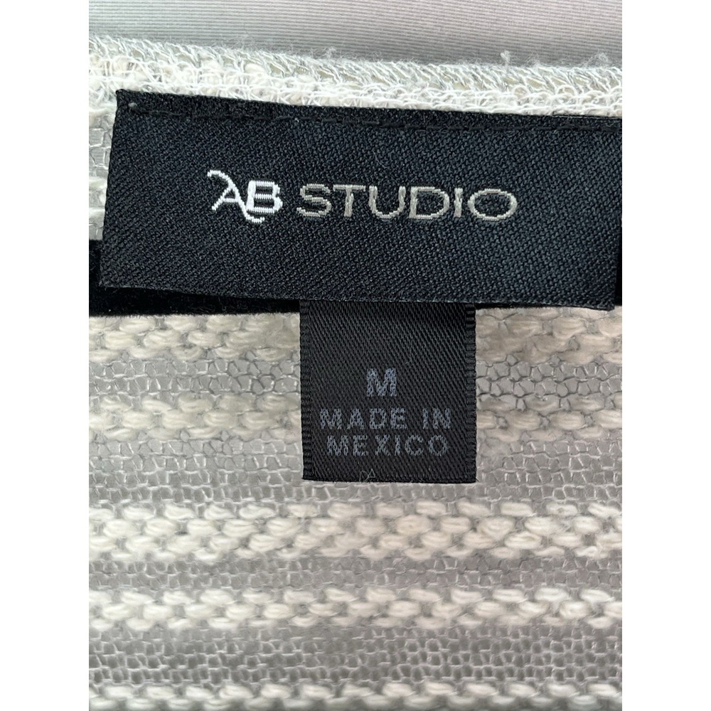 AB Studio Womens Grey White Striped Open Front Cardigan Sweater Size M Roll Tab - Picture 5 of 8